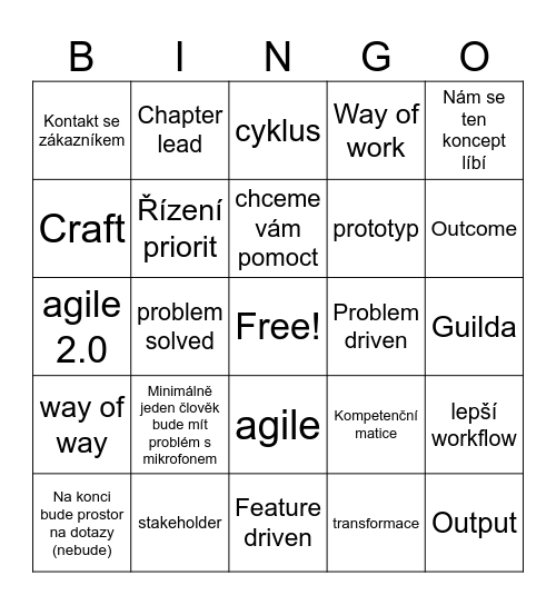 Agile 2.0 Bingo Card