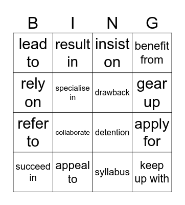 Phrasal verbs Unit 3 Bingo Card