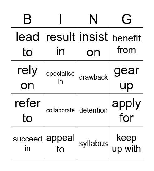 Phrasal verbs Unit 3 Bingo Card