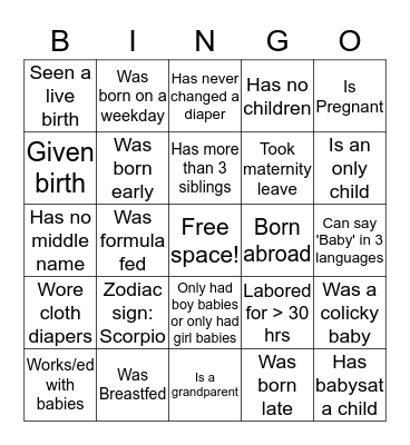 Baby Bingo Card