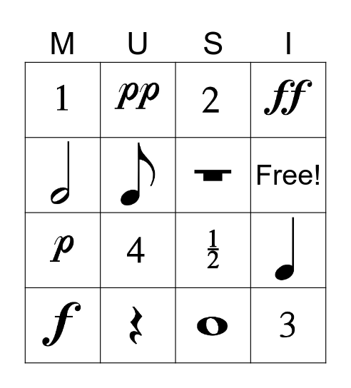 Music Theory Bingo Card