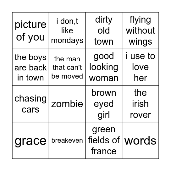 irish game Bingo Card