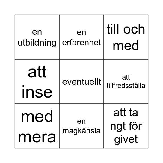Lektion 5 Bingo Card
