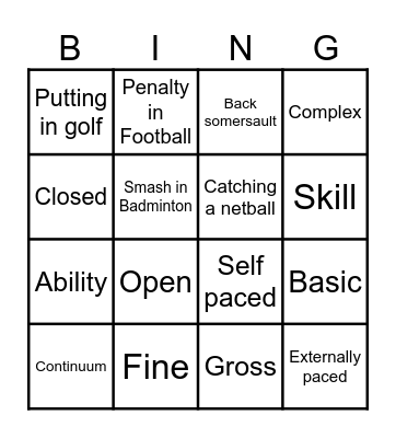Skill classification BINGO Card