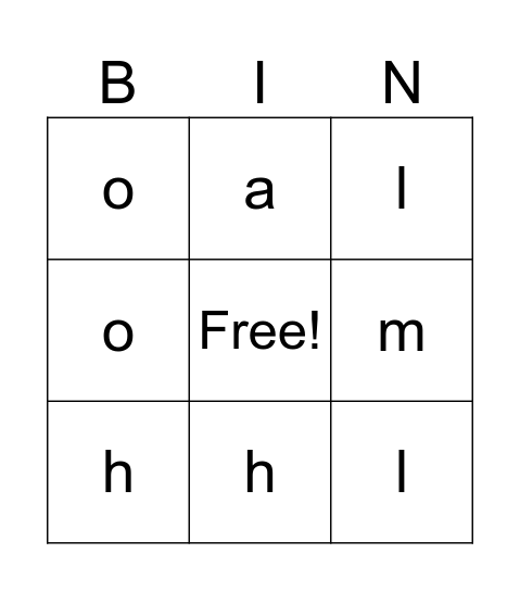 Letter Sounds Bingo Card