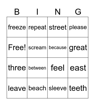 Unit 9: ea & ee Bingo Card
