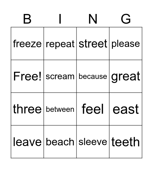Unit 9: ea & ee Bingo Card