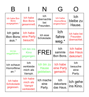 Halloween  Zeitformen (Tenses) Bingo Card