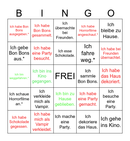Halloween  Zeitformen (Tenses) Bingo Card
