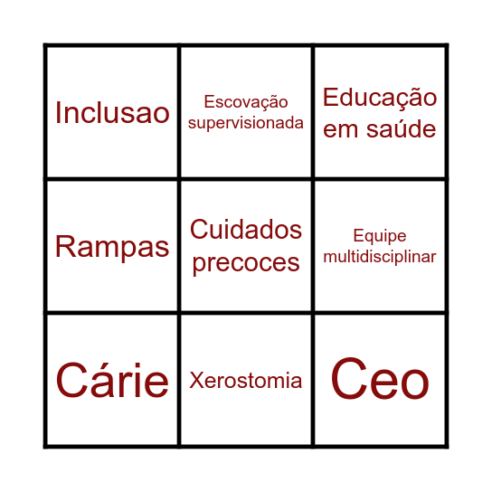 Saúde Bucal em PCD Bingo Card