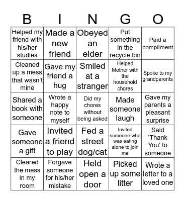 Kindness Bingo Card Bingo Card