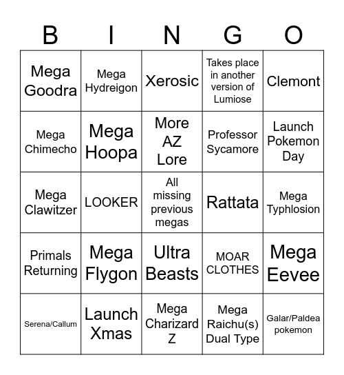 Mega Dimensions Bingo Card