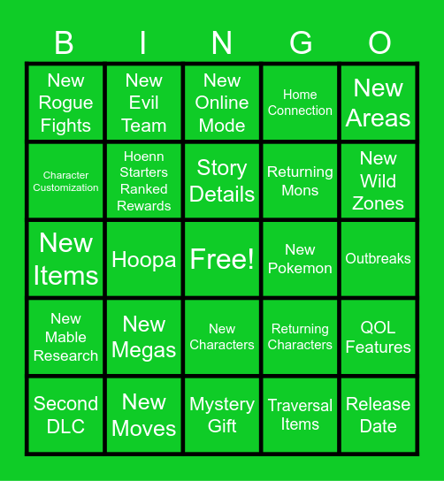 Legends ZA - Mega Dimension Trailer Bingo Card