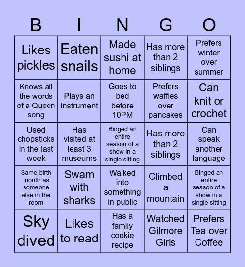 Team Builder - Never Have I Ever Bingo Card