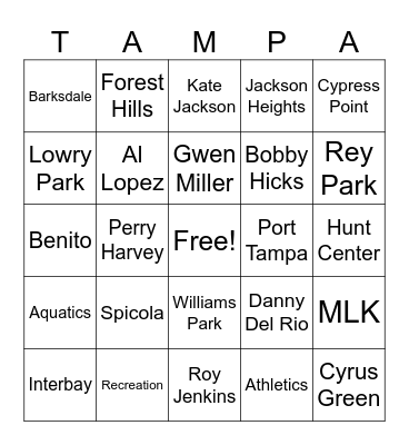 TAMPA Bingo Card