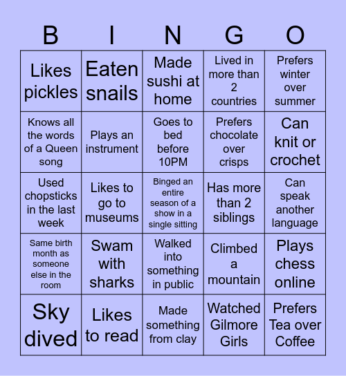 Team Builder - Never Have I Ever Bingo Card