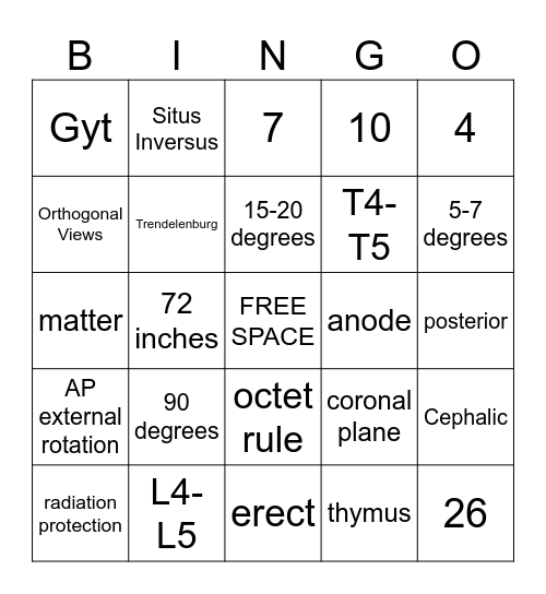 RAD TECH BINGO Card