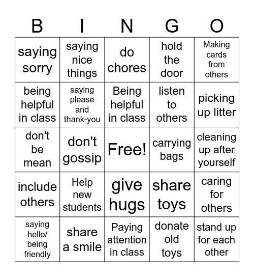 Kindness Bingo Card