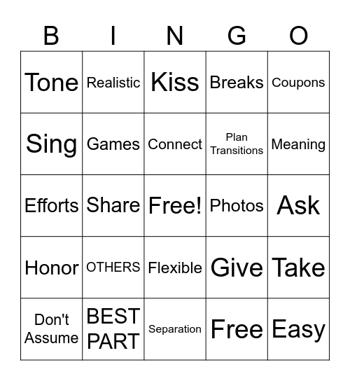 Holiday Stress Bingo Card