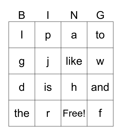 SUPER WORD and letter REVIEW Bingo Card