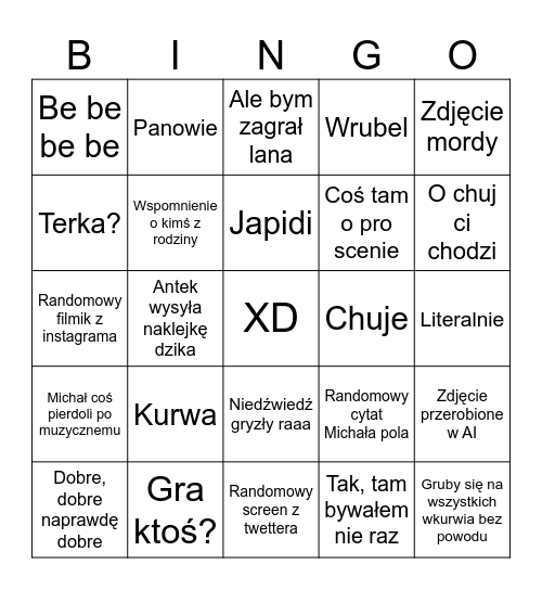 Cs-owe świry Bingo Card