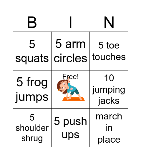 Exercise Bingo Card