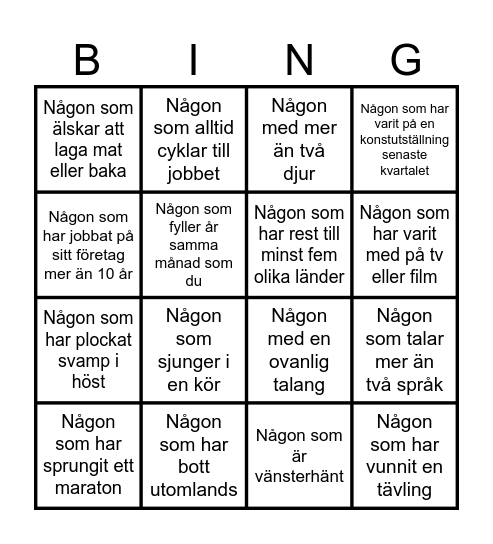 Sweco <3 PE Bingo Card