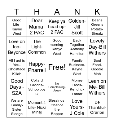 Music Bingo- Thanksgiving Edition Bingo Card