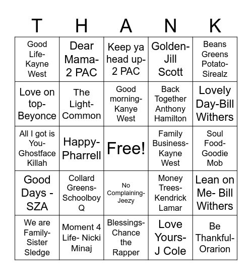 Music Bingo- Thanksgiving Edition Bingo Card