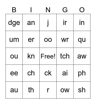 Phonics Bingo Card