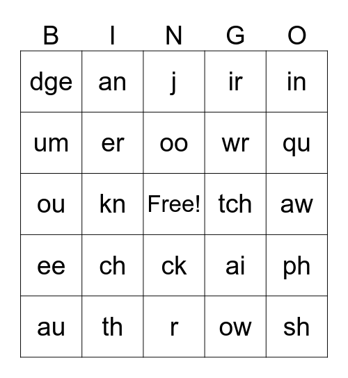 Phonics Bingo Card