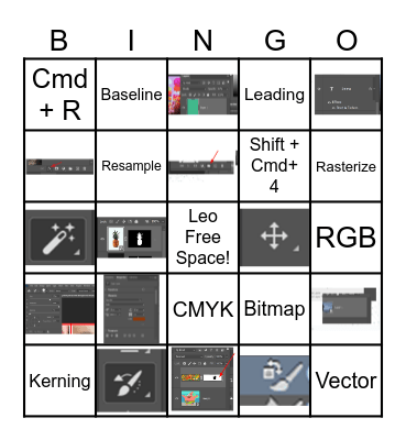 ADOBE PHOTOSHOP Bingo Card
