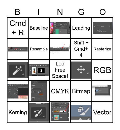 ADOBE PHOTOSHOP Bingo Card