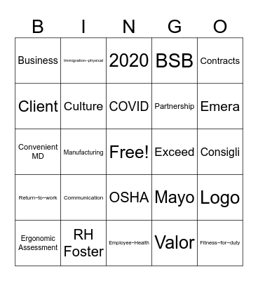 Work Health Summit Bingo Card