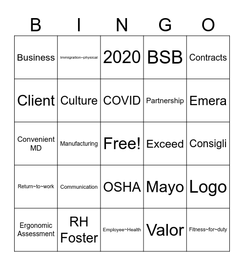 Work Health Summit Bingo Card