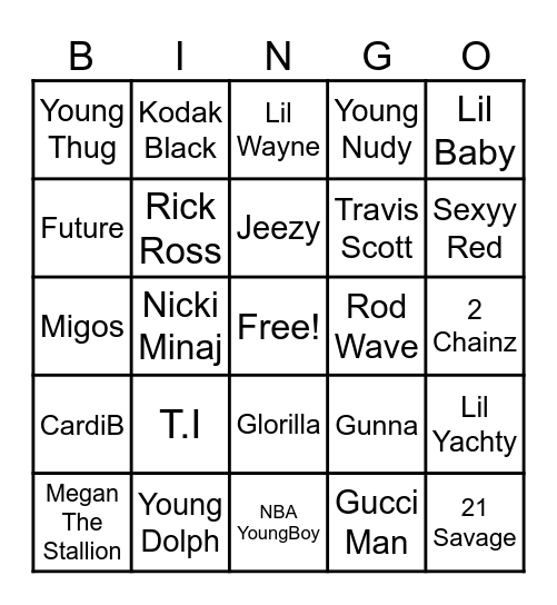 Trap Music Bingo Card