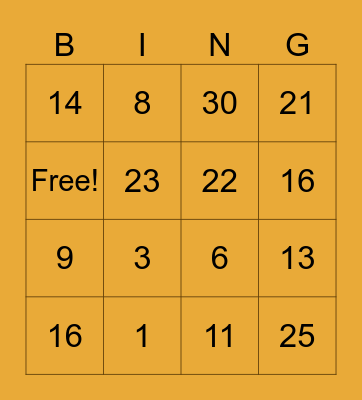 Thanksgiving Bingo Card