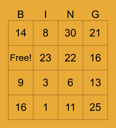 Thanksgiving Bingo Card