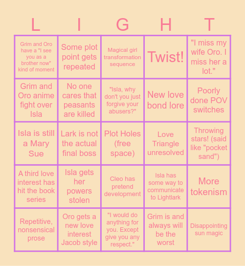 Lightlark 4 Bingo Card