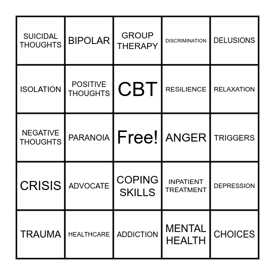 MENTAL HEALTH BINGO Card