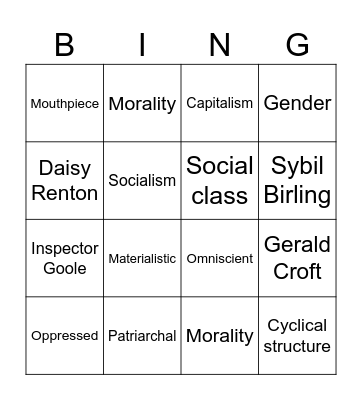 An Inspector Calls Bingo Card