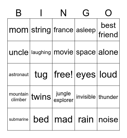 The Invisible String BINGO Card