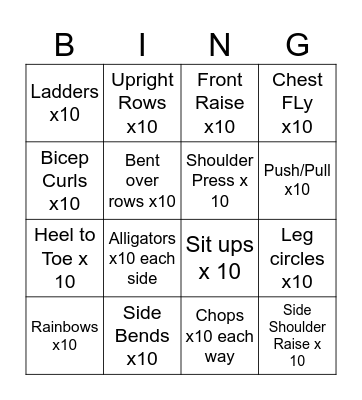 Exercise BIngo Card