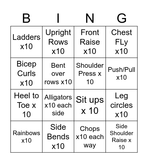 Exercise BIngo Card