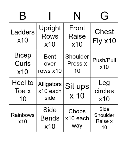 Exercise BIngo Card