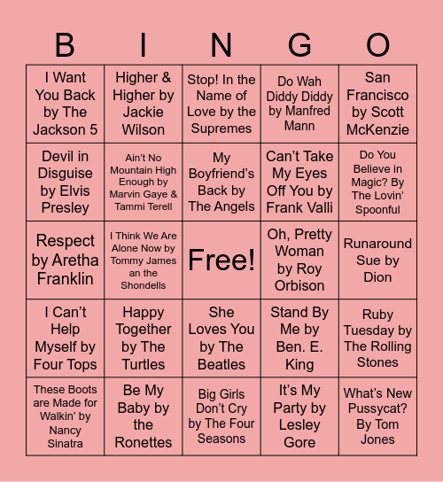 60s Bingo! Bingo Card