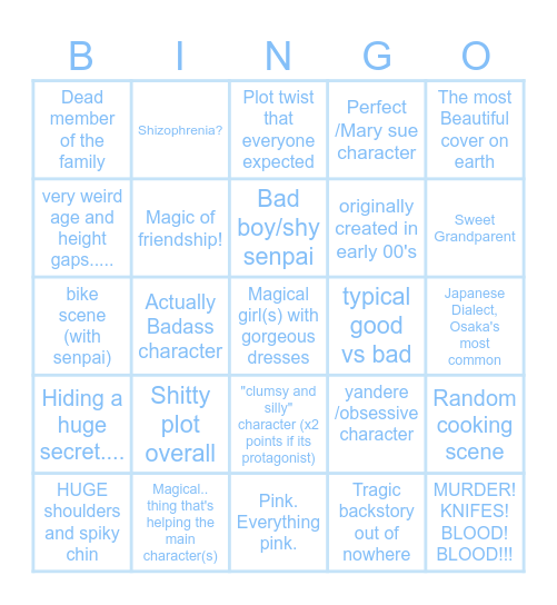 idk manga bingo i guess Bingo Card