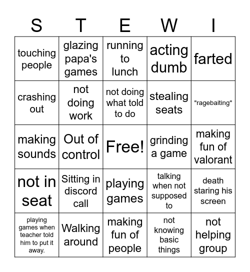 Stewie bingo board Bingo Card