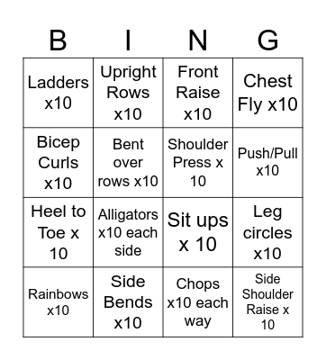 Exercise BIngo Card