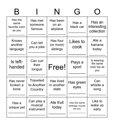 Find Someone Who... Bingo Card